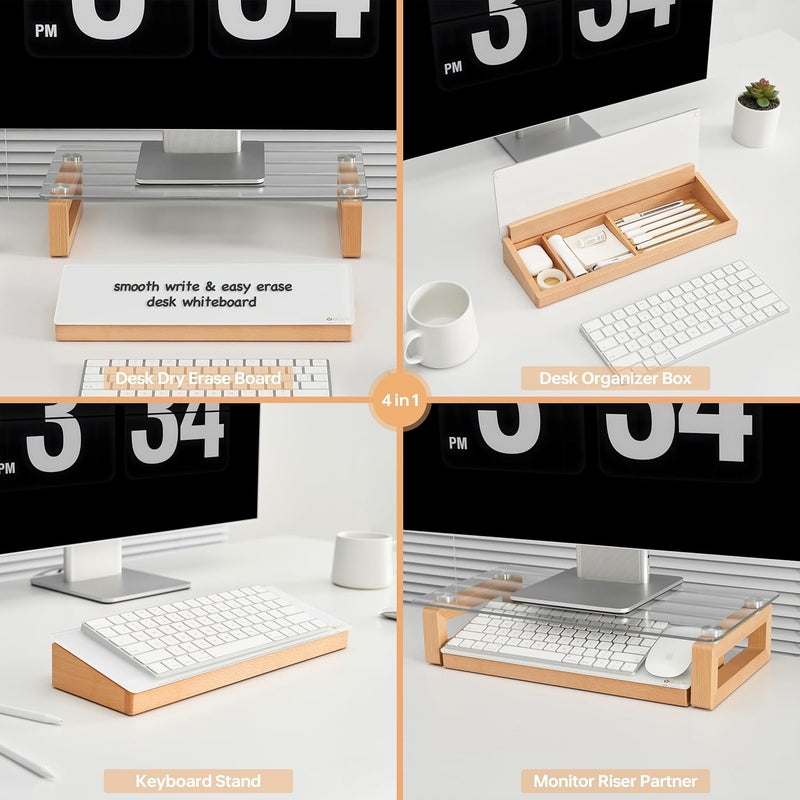 YEOUX Glass Desktop Whiteboard with Wood Organizer for Small Office Accessories, Aesthetic Desk Dry Erase White Board with Drawer for Home Office Cubicle, Marker & Eraser Included, - Image 3